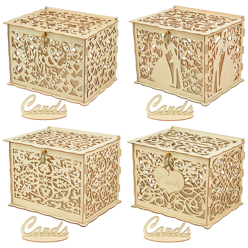 Wedding Card Box - 30X24X21cm DIY Bruiloft Geschenkkaart Doos Houten
