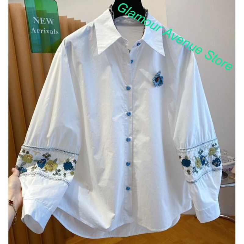 Good Floral & Wedding Decor Supply - Franse luxe witte, hoogwaardige, geborduurde blouse