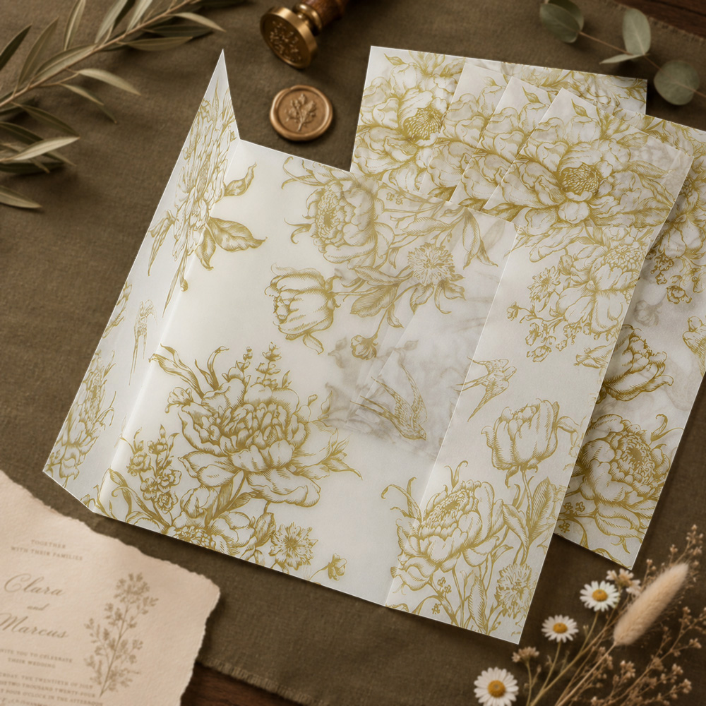 Wedding Envelopes - 20/50 stuks perkamentomslag met monochrome bloemen,
