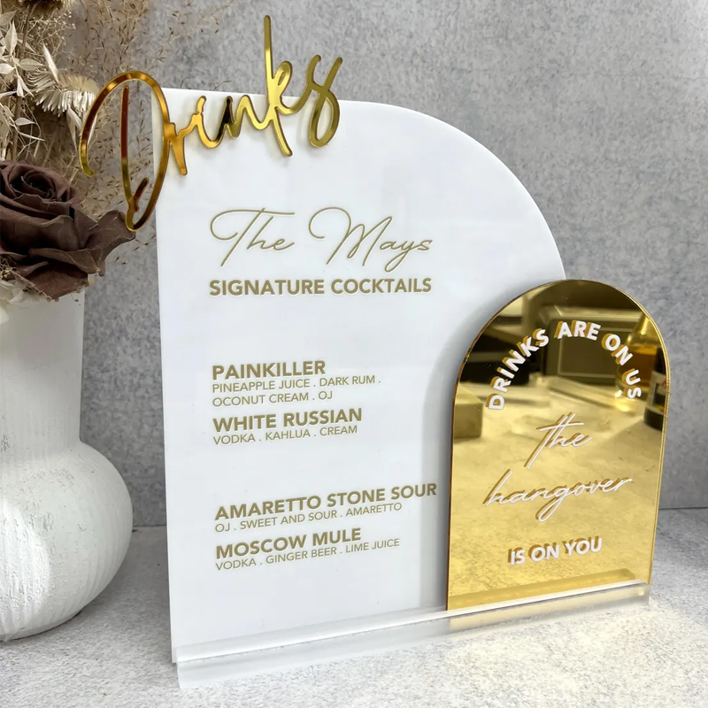 Table Number Gold - Aangepaste barmenu met 3D-uitsparing. Bruiloft handtekening