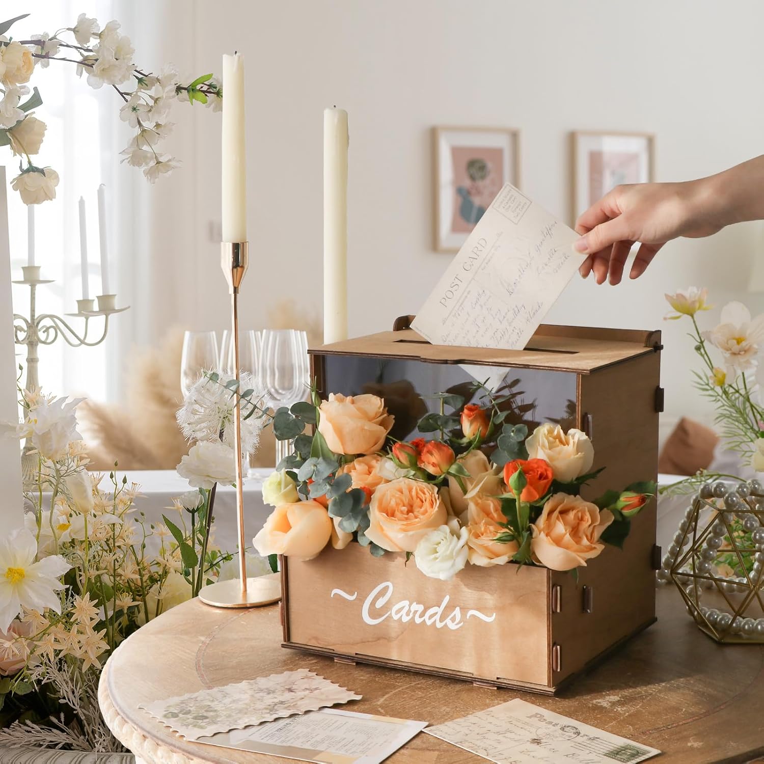 Houten trouwkaartdoos met bloe - Wedding Card Box recensie en prijs