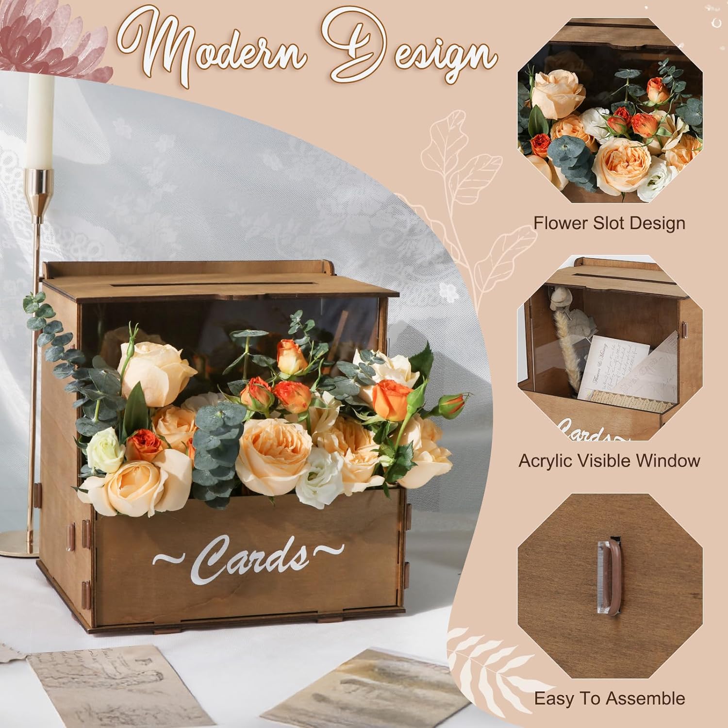 Houten trouwkaartdoos met bloe - Wedding Card Box recensie en prijs